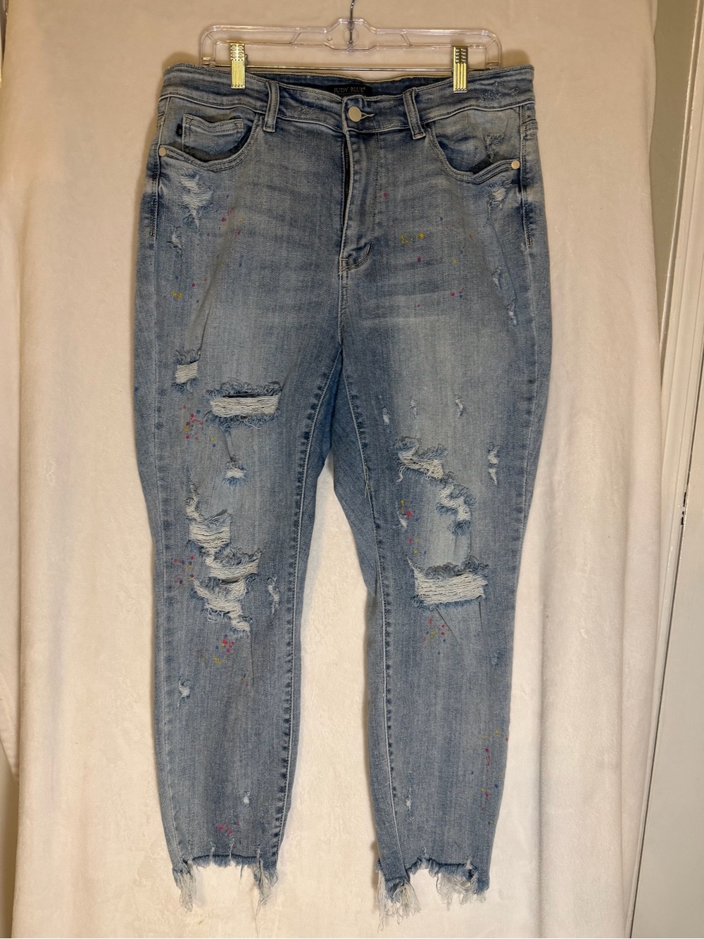 Judy Blue Distressed Paint Splatter Boyfriend Jeans 14W Stretch